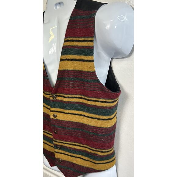 VTG 90s Blanket Stripe Wool Suit Vest Red Yellow Green Colorful Tribal M/L 42 - Picture 2 of 8